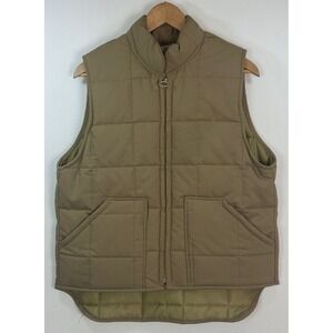 Vintage Big Smith Quilted Workwear Vest Medium Khaki Tan Full Zip Pockets USA